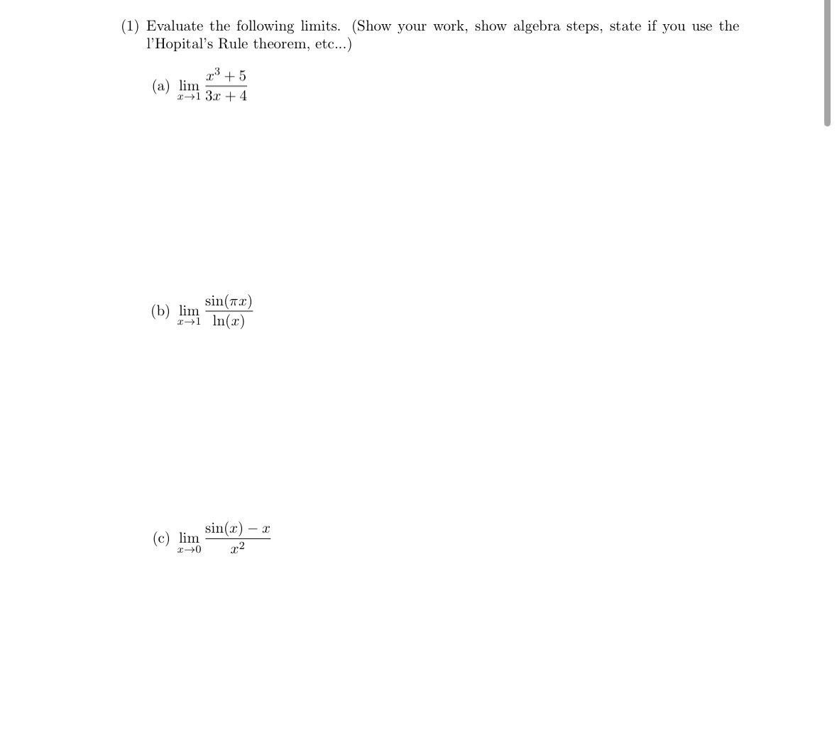 Solved 1 evaluate the following limits show your work chegg