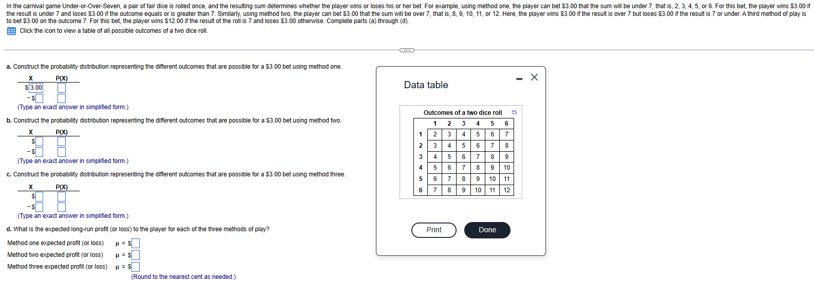In the carnival game ﻿Under-or-Over-Seven, a pair of | Chegg.com