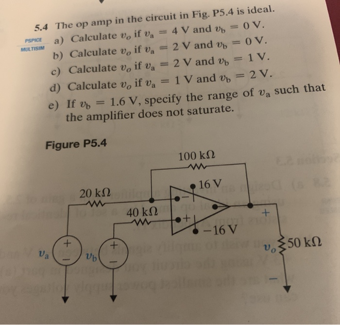 Solved Pspice Multisim 5 4 The Op Amp In The Circuit In F Chegg Com