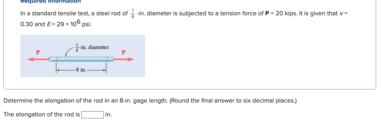 Solved In a standard tensile test, a steel rod of 78-in. | Chegg.com