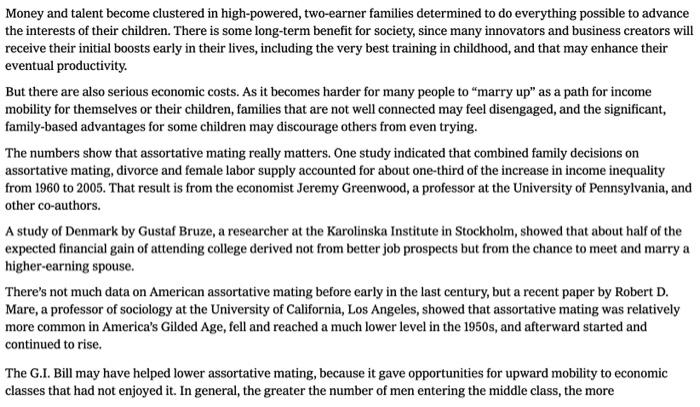Solved The New York Times ECONOMIC VIEW The Marriages of | Chegg.com