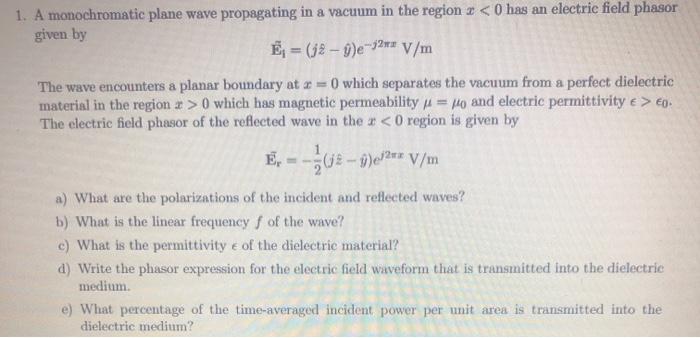 Solved 1 A Monochromatic Plane Wave Propagating In A Vac Chegg Com