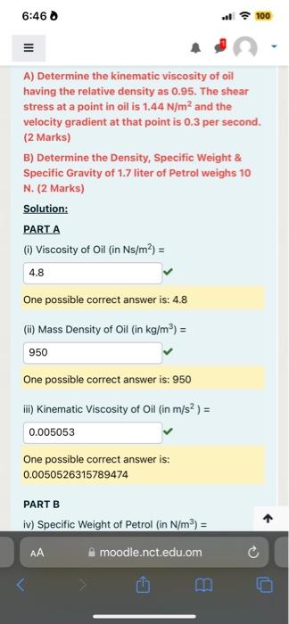 Solved A) Determine The Kinematic Viscosity Of Oil Having | Chegg.com