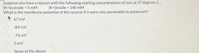 Solved Suppose you have a neuron with the following starting | Chegg.com