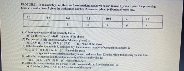 Solved PROBLEM I: In an assembly line, there are 7 | Chegg.com