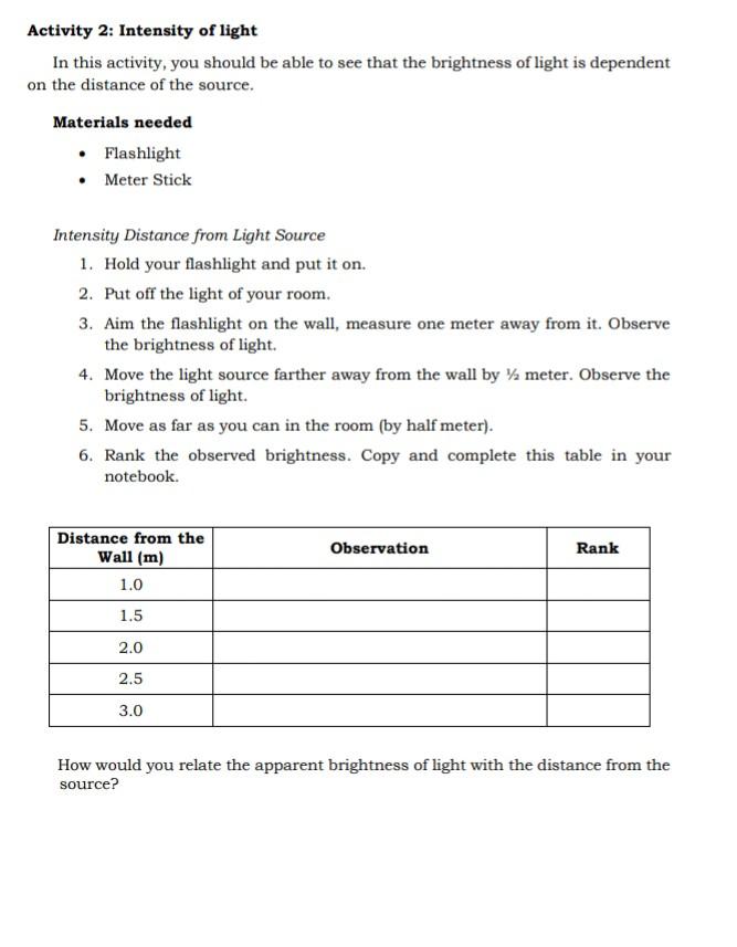 Solved Activity 2: Intensity Of Light In This Activity, You | Chegg.Com