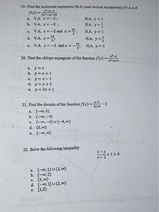 Solved 19 Find The Horizontal Asymptote H A And Vertical Chegg Com