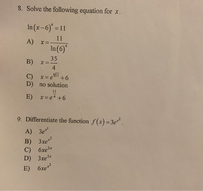 Solved 8 Solve The Following Equation For X In X 6 Chegg Com