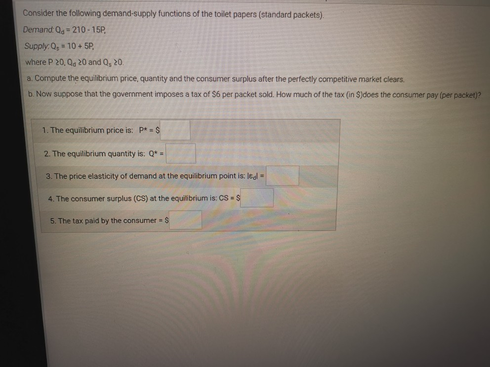 Solved Consider The Following Demand-supply Functions Of The | Chegg.com