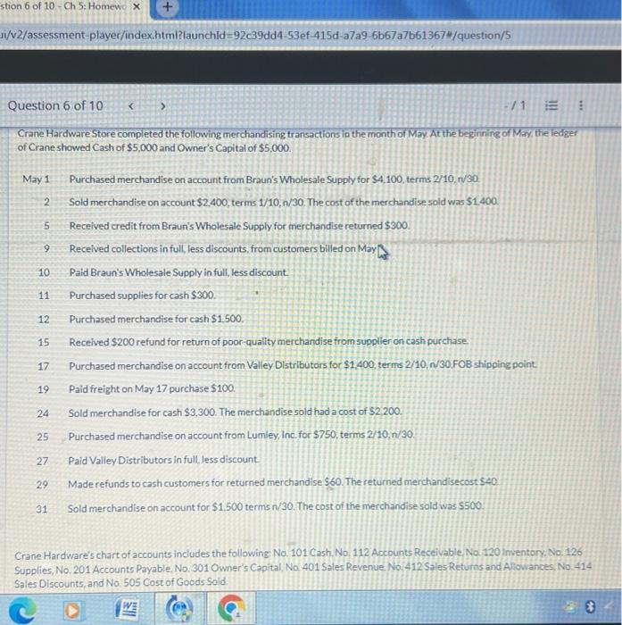 Solved Crane Hardware Store completed the following