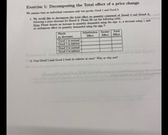 Solved Exercise 1: Decomposing the Total effect of a price | Chegg.com