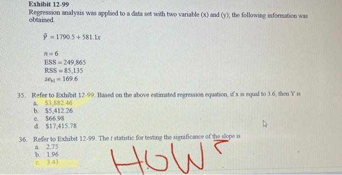 Solved Regression Analysis Was Applied To A Data Set With