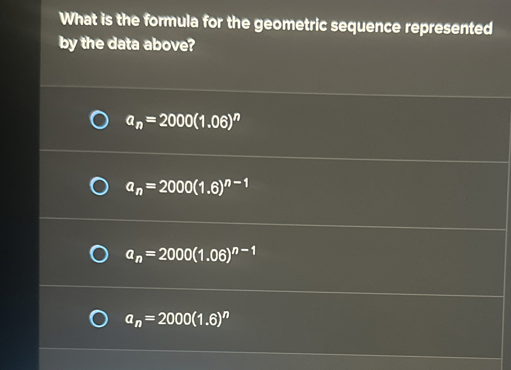 Solved What is the formula for the geometric sequence | Chegg.com