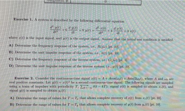 Solved Exercise 1. A system is described by the following | Chegg.com