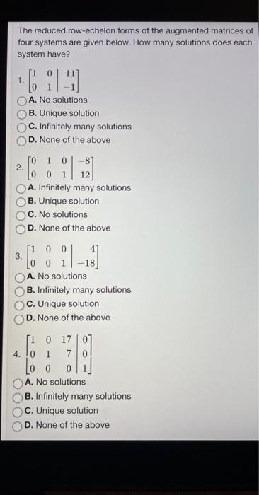 Solved For Each System, Determine Whether It Has A Unique | Chegg.com