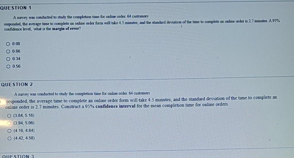 Solved QUESTION 1 A survey was conducted to study the | Chegg.com