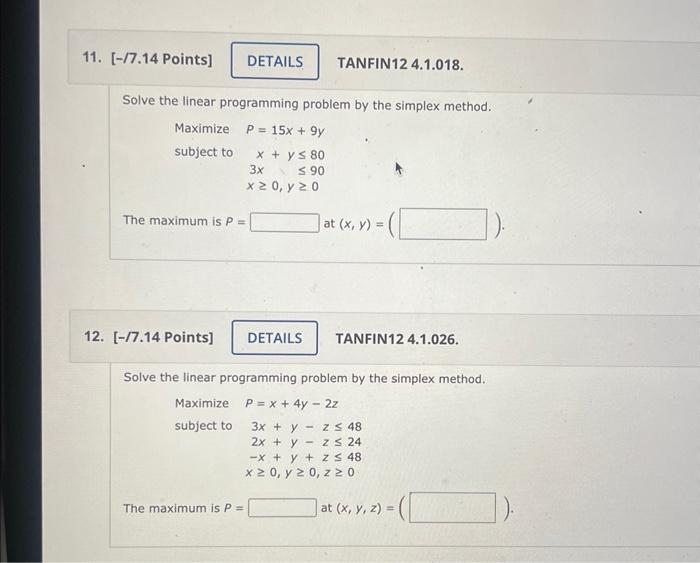 Solved Solve the linear programming problem by the simplex | Chegg.com