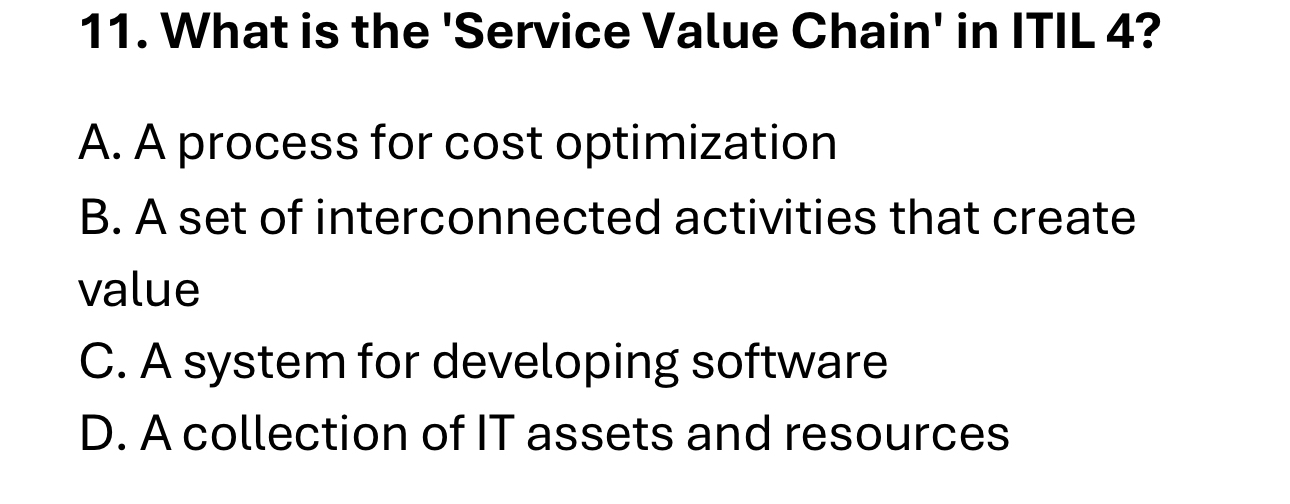 Solved What is the 'Service Value Chain' in ITIL 4?A. ﻿A | Chegg.com