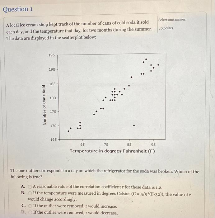 Solved Question 1 Select one answer. 10 points A local ice | Chegg.com