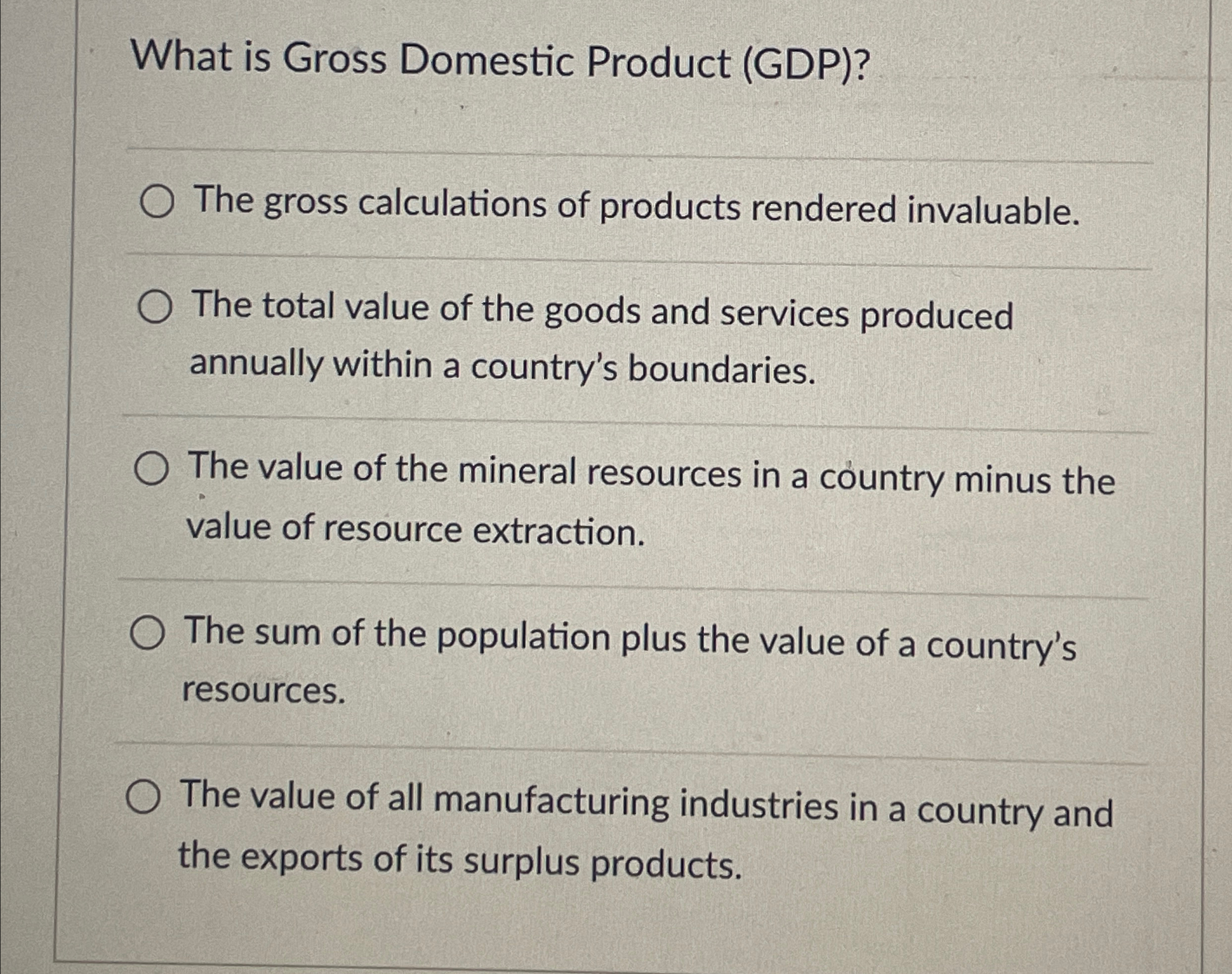 Solved What is Gross Domestic Product (GDP)?The gross | Chegg.com