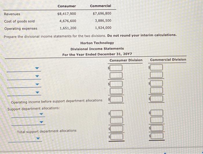 Solved Divisional Income Statements with Support Department | Chegg.com