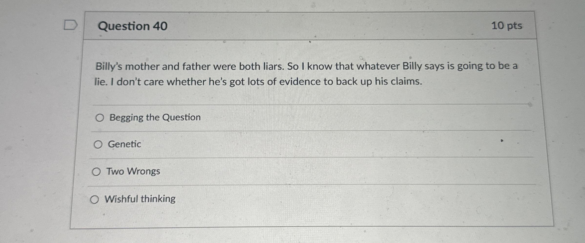 Solved Question 4010 ﻿ptsBilly's mother and father were both | Chegg.com