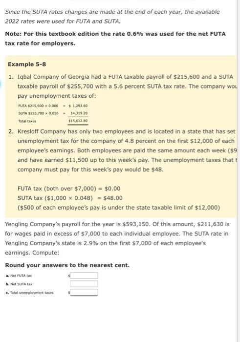 Solved Since the SUTA rates changes are made at the end of | Chegg.com