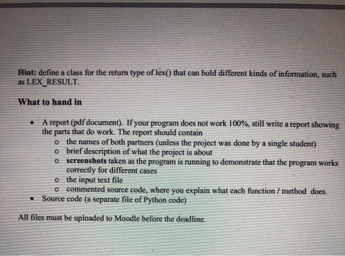 Solved The Task: You will write a lexical analyzer in Python | Chegg.com