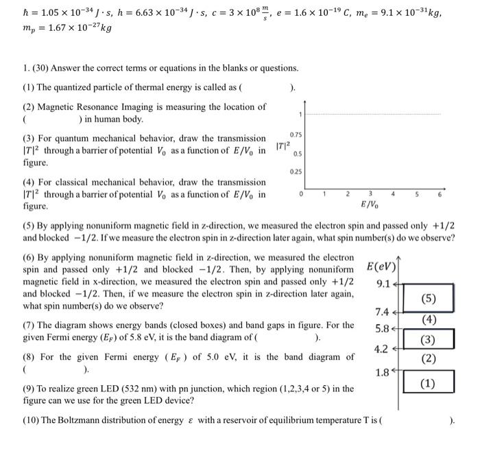 Solved ℏ=1.05×10−34 J⋅s,h=6.63×10−34 | Chegg.com