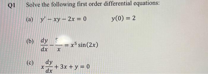 Solved Solve the following first order differential | Chegg.com