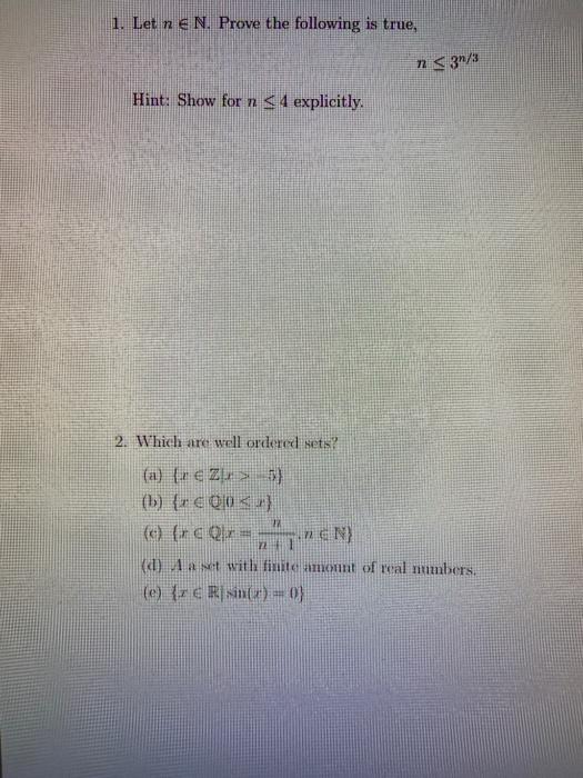 Solved 1. Let n E N. Prove the following is true, Hint: Show | Chegg.com