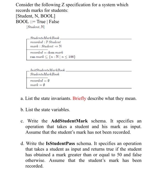 Solved Consider the following Z specification for a system | Chegg.com