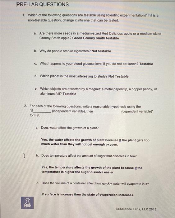 PRE-LAB QUESTIONS 1. Which of the following questions | Chegg.com