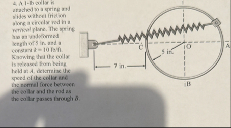 Solved A l-lb collar is attached to a spring and slides | Chegg.com