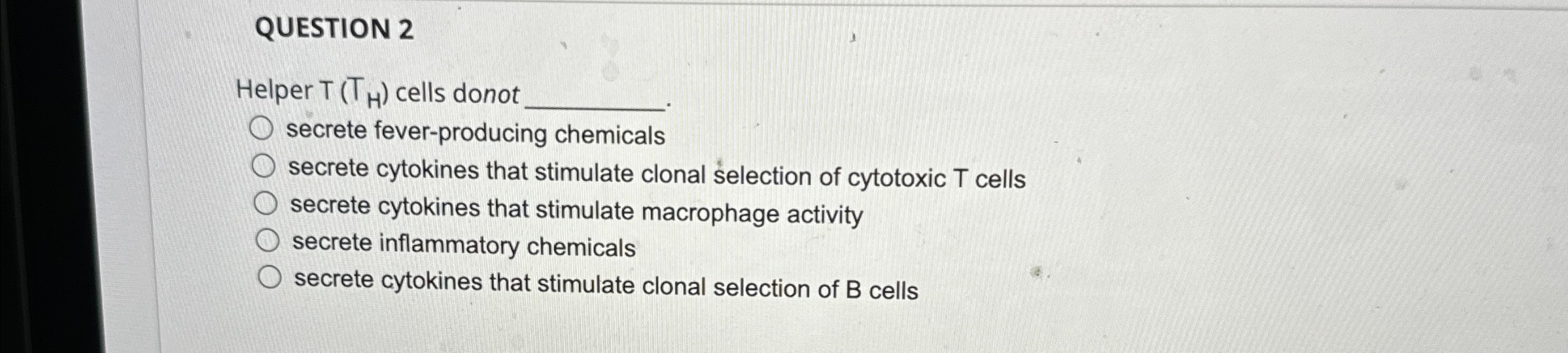 do helper t cells secrete fever producing chemicals