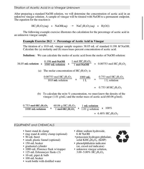 Solved B. Titration of Acetic Acid in Vinegar UNKNOWN