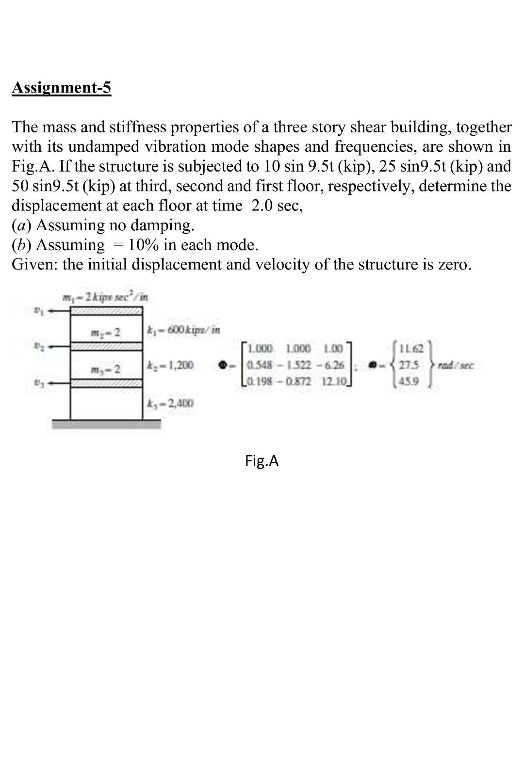 Solved The mass and stiffness properties of a three story | Chegg.com