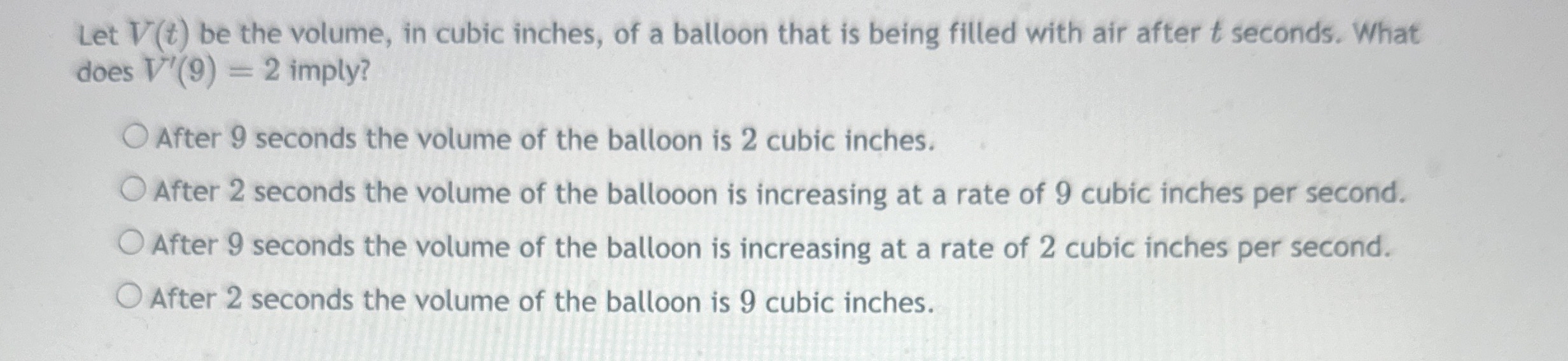 Solved Let V(t) ﻿be the volume, in cubic inches, of a | Chegg.com