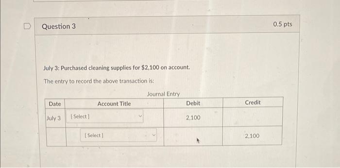 Solved Question 3 July 3: Purchased cleaning supplies for | Chegg.com