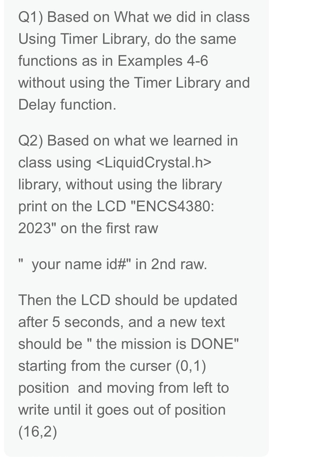 Solved Q1) ﻿Based on What we did in class Using Timer | Chegg.com