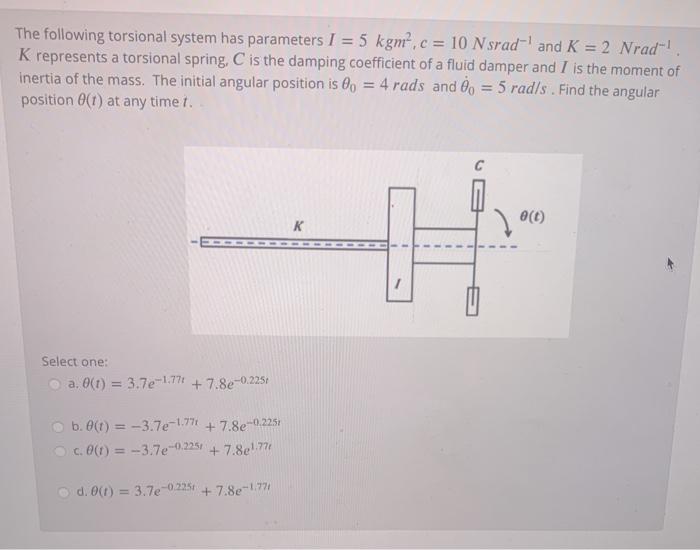 Solved The following torsional system has parameters I = 5 | Chegg.com