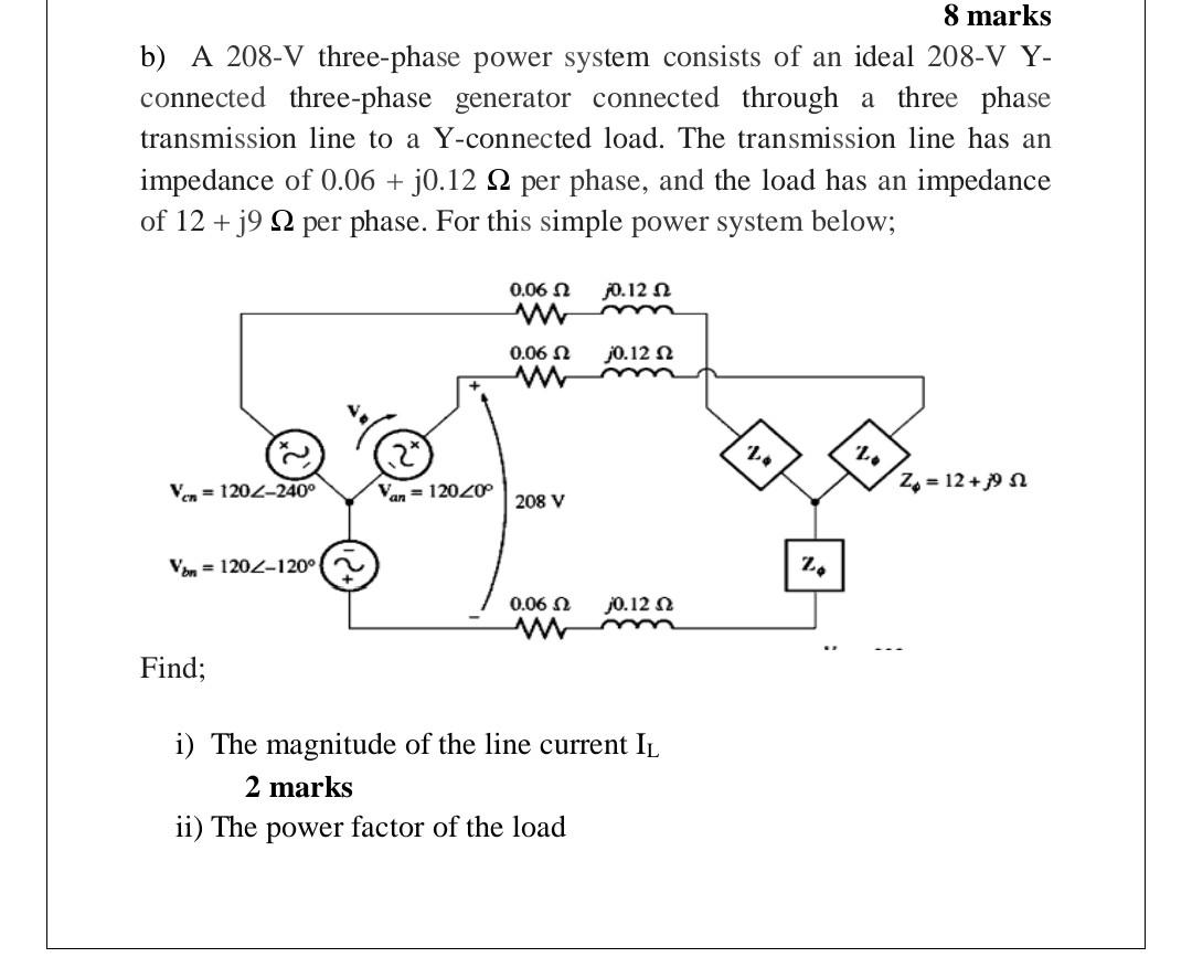 Solved B A 208 V Three Phase Power System Consists Of An 3623