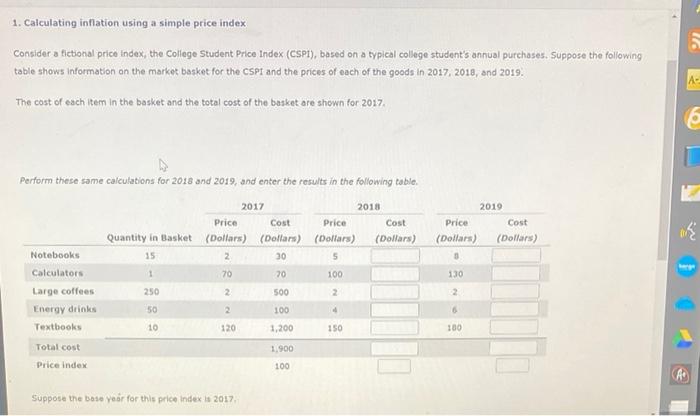 Solved 1. Calculating Inflation Using A Simple Price Index | Chegg.com
