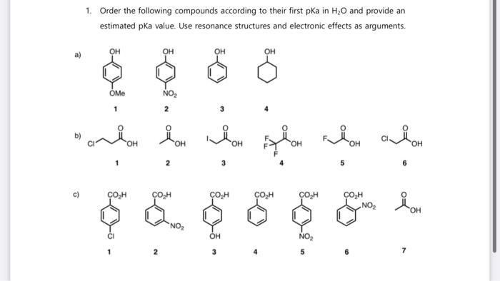 Solved 1. Order The Following Compounds According To Their | Chegg.com