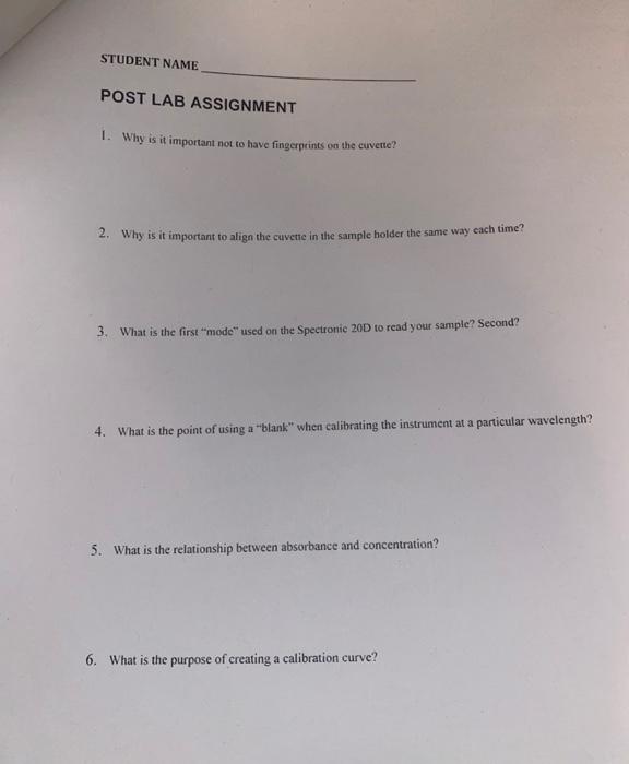 STUDENT NAME POST LAB ASSIGNMENT 1. Why is it | Chegg.com