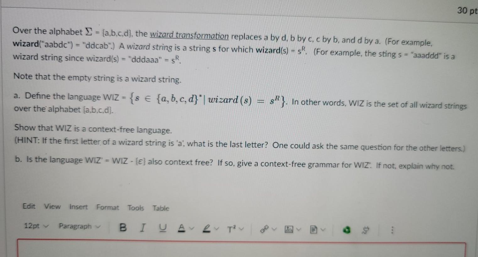 Solved 30 Pt Over The Alphabet = {a,b,c,d), The Wizard | Chegg.com