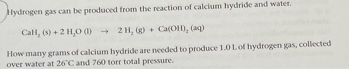 Solved Hydrogen gas can be produced from the reaction of | Chegg.com