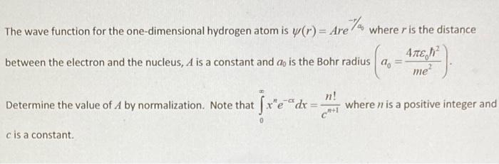 The wave function for the one-dimensional hydrogen | Chegg.com