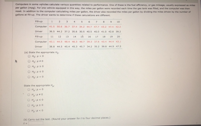 Solved Computers In Some Vehicles Calculate Various Quant Chegg Com