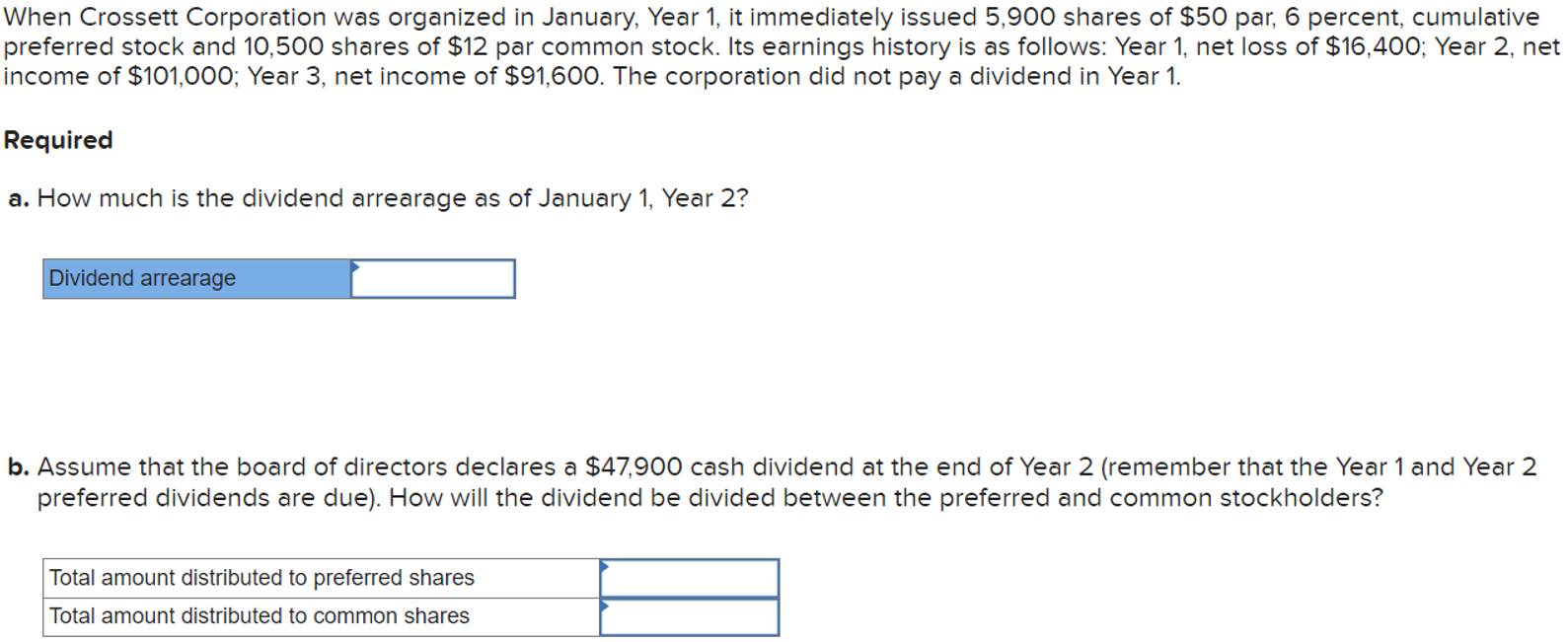 Solved When Crossett Corporation was organized in January, | Chegg.com